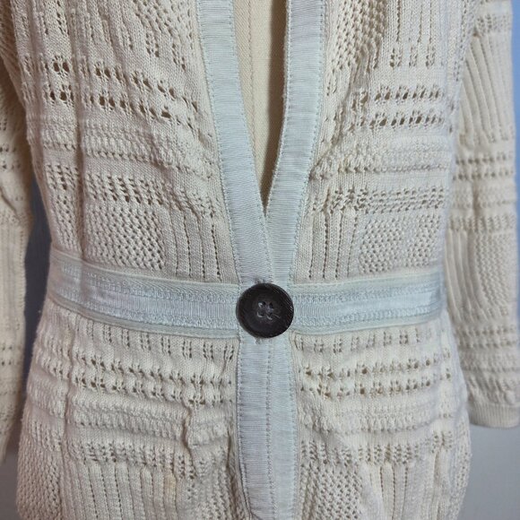 Eddie Bauer XXL Ivory Off White Open Knit 3/4 Sleeve Tie Button Open Cardigan - Picture 4 of 10